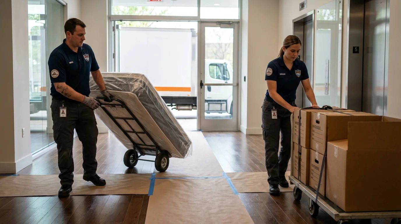 Professional apartment movers loading elevator in Estill Springs, TN
