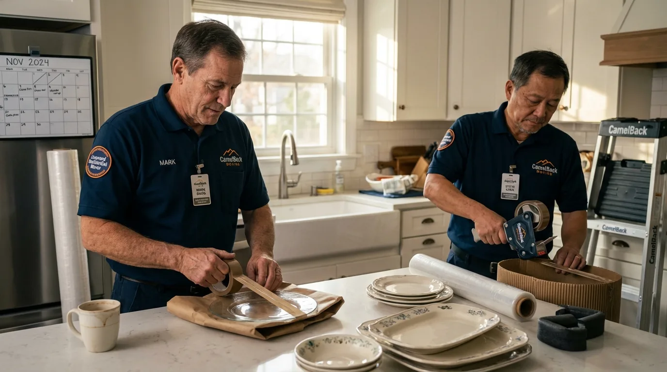 Professional crew packing kitchen dishware in Estill Springs, TN